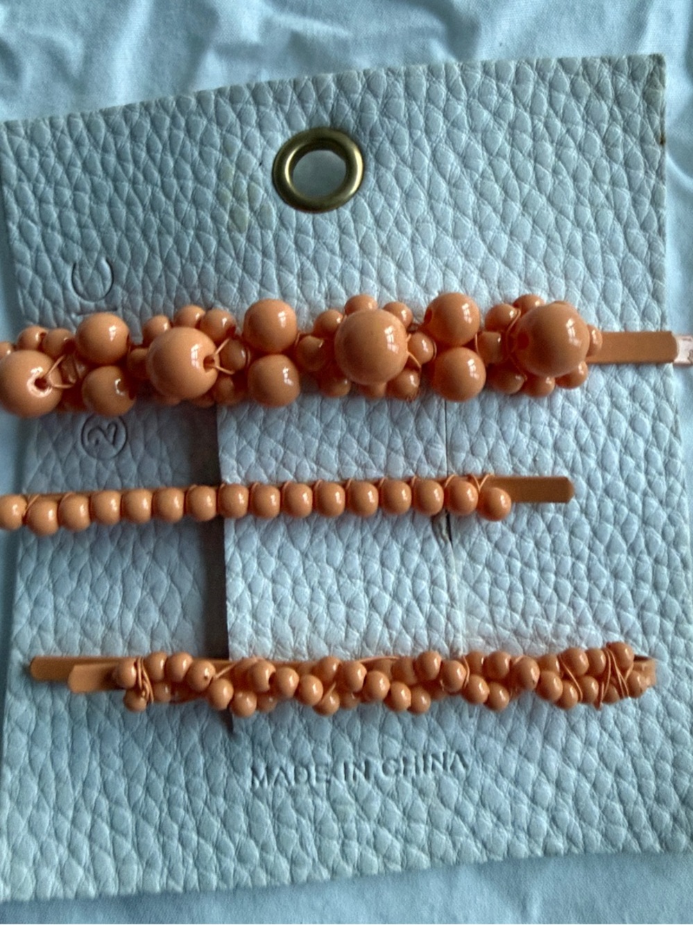 Peach Beaded Hair Pin Set - Trio